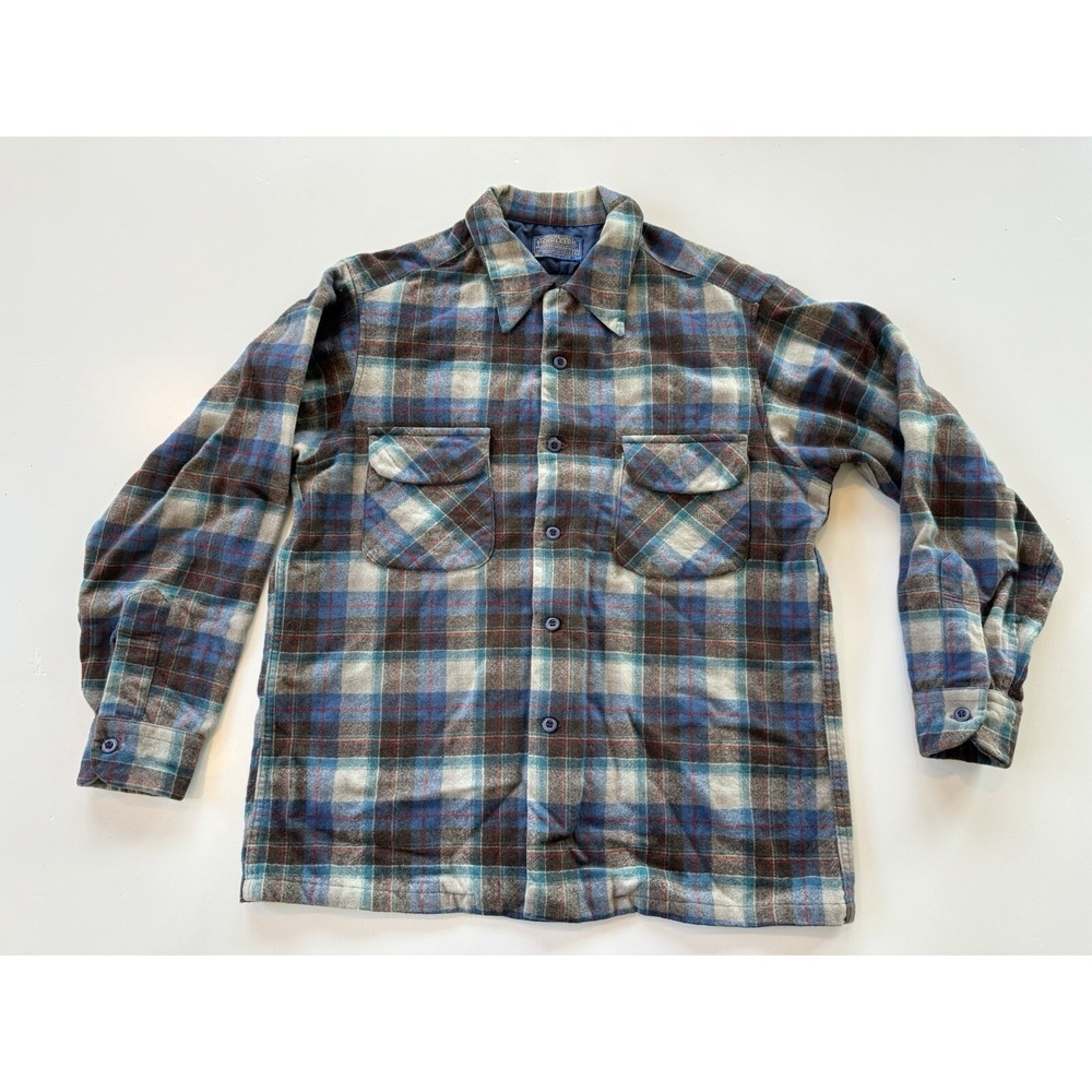 Vintage Pendleton Board Shirt Mens L Heavy Wool Flap Pockets Loop Collar USA